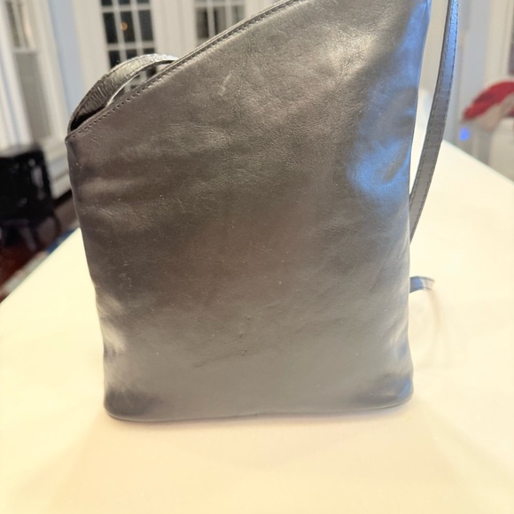 Lango Paris VTG Black Leather Asymmetrical Shoulder Bag EUC RARE - Picture 5 of 16